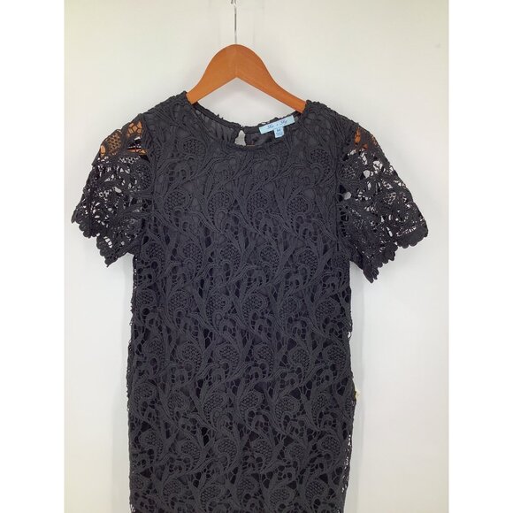 She + Sky Dress Women's Black M Lace Overlay Short Sleeve Mini - Picture 2 of 7